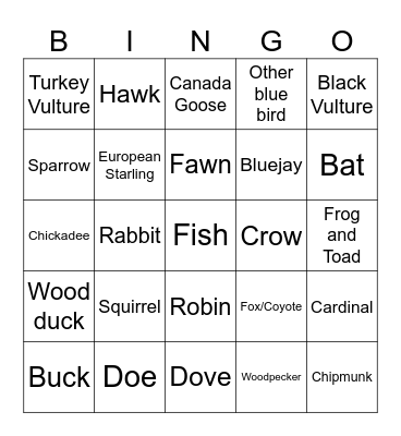 Animals Bingo Card