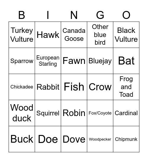 Animals Bingo Card