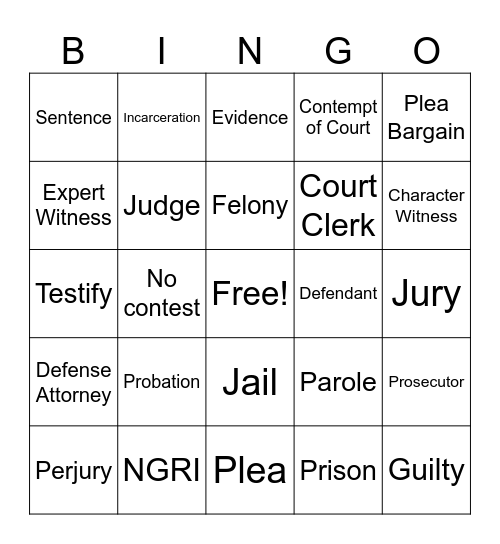 COURT BINGO! Bingo Card