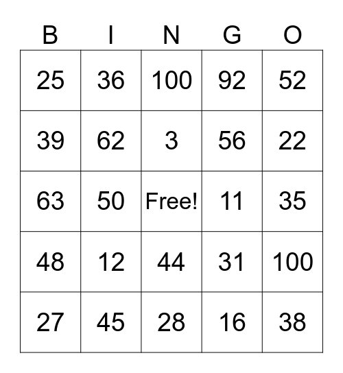 Divisibility Rules BINGO Card