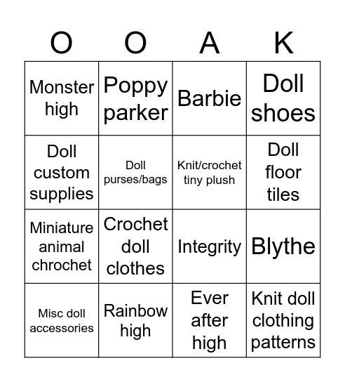 Doll custom bingo Card