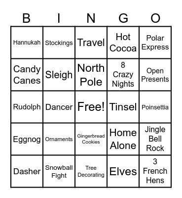 Holiday Bingo Card