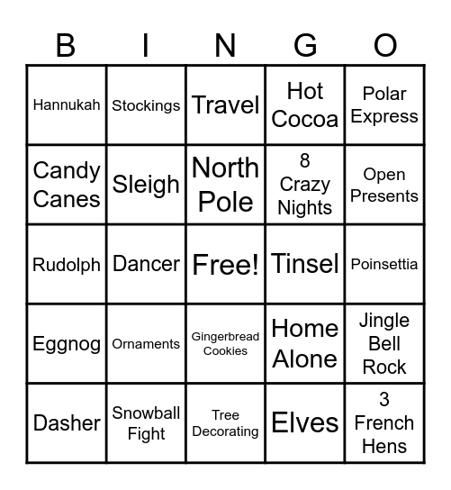 Holiday Bingo Card