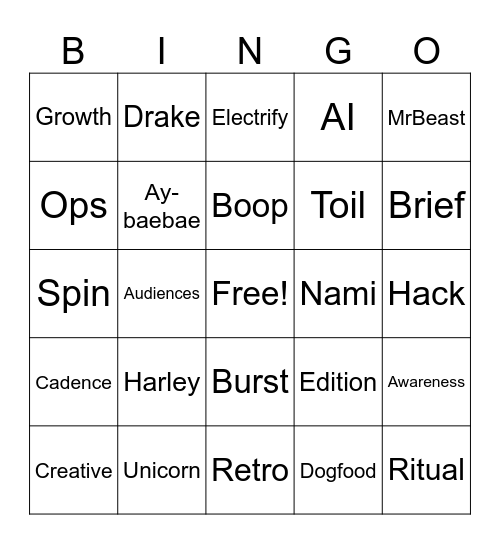 BAE Bingo Card