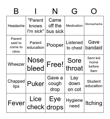 School Nurse Bingo Card