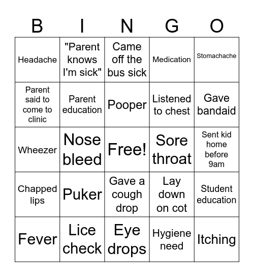 School Nurse Bingo Card