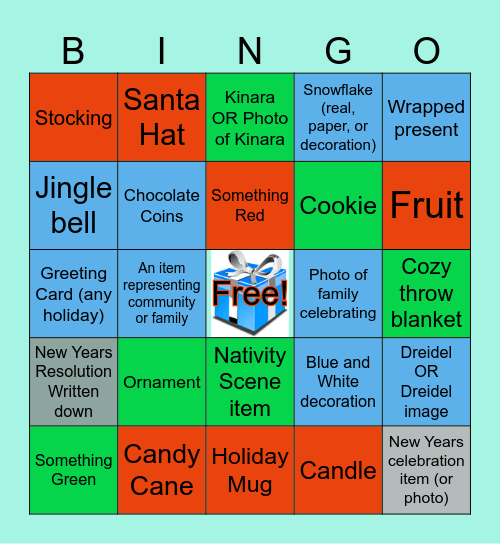 Holiday Scavenger Hunt Bingo Card