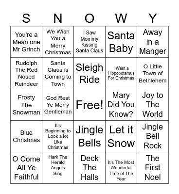 Christmas Song Bingo Card