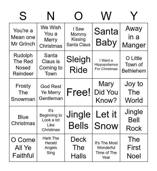 Christmas Song Bingo Card