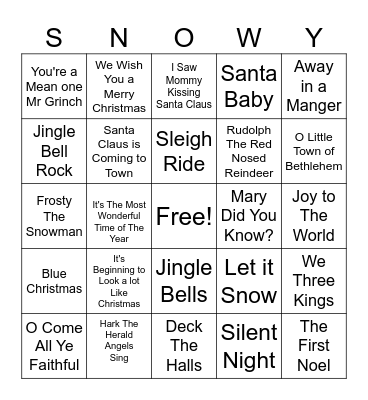 Christmas Song Bingo Card