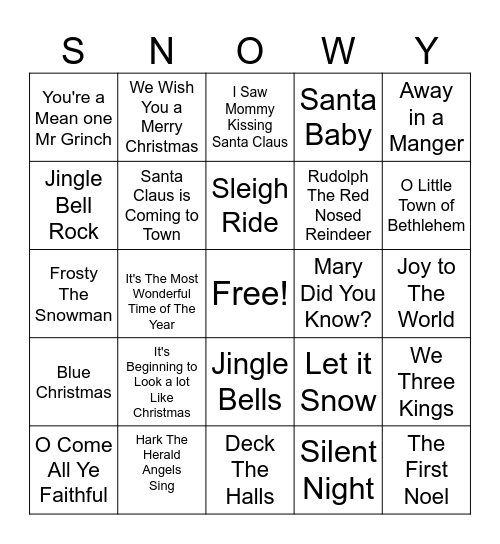 Christmas Song Bingo Card