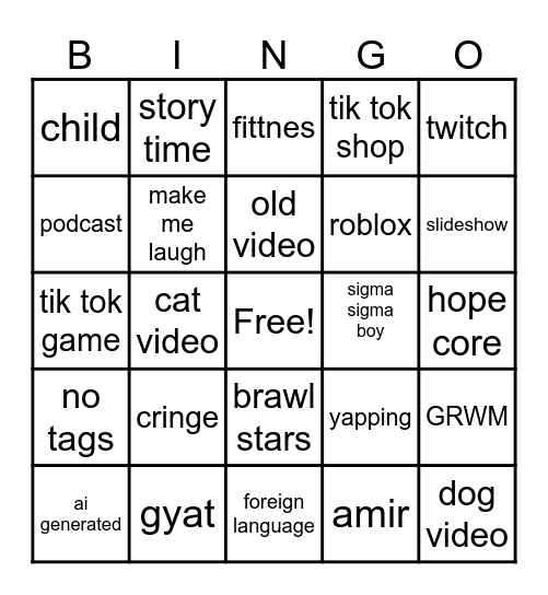 tik tok challenge bingo Card