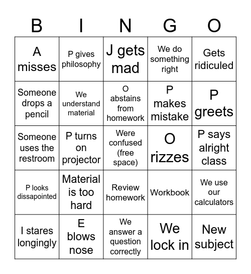Math Bingo Card