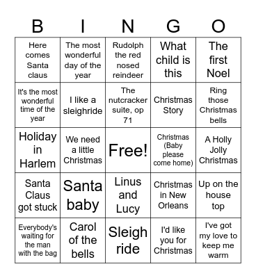 Christmas Music Bingo 1 Bingo Card