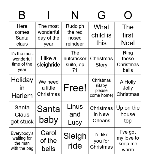 Christmas Music Bingo 1 Bingo Card