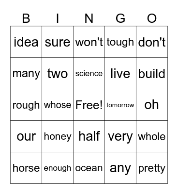76 Bingo Card