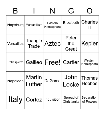 WHII Review Bingo Card