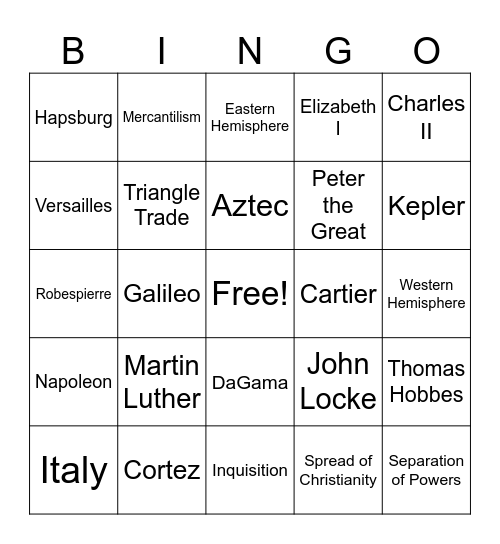 WHII Review Bingo Card