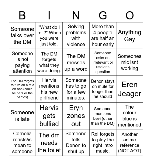 Val's DND Bingo Card