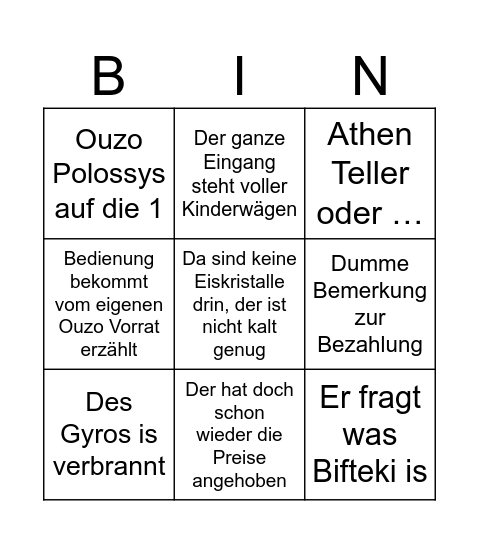 Das große Kurddl beim Griechen Bingo Card