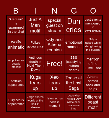 Ithaca Saga B I N G O Bingo Card