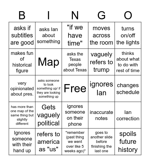 sparks Bingo Card