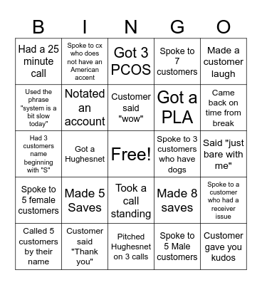 DISH BINGO Card