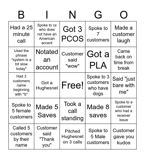 DISH BINGO Card