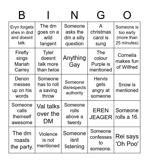 Tyler Bingo Card