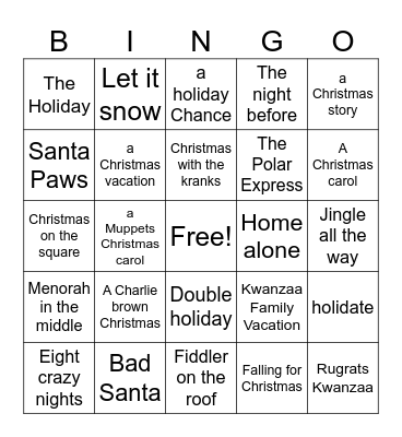 HOLIDAY MOVIES Bingo Card