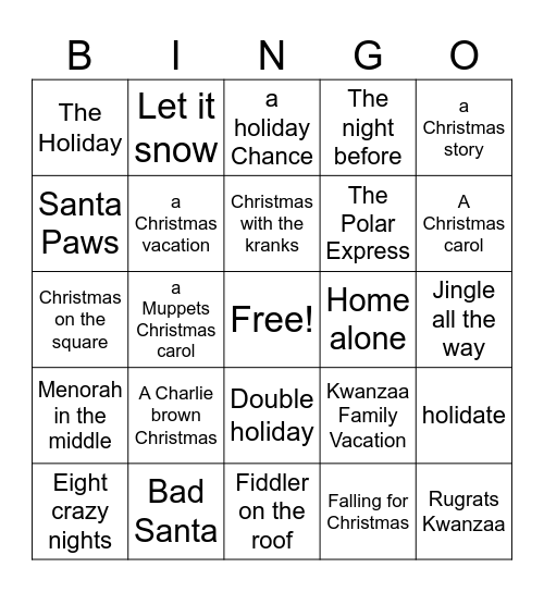 HOLIDAY MOVIES Bingo Card