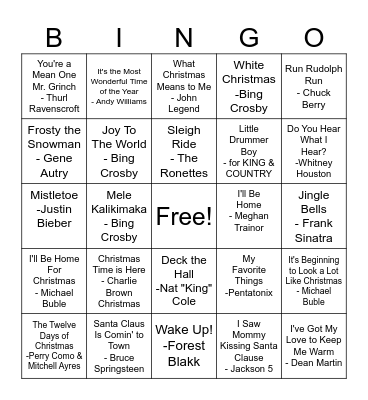 Arocam Holiday Musical Bingo Card