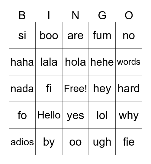 Hi Bingo Card