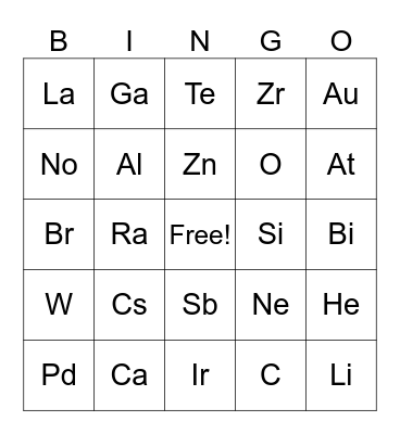 Element Bingo! Bingo Card