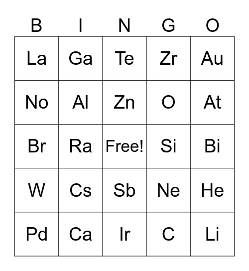 Element Bingo! Bingo Card