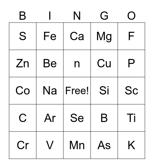 Periodic Table BINGO Card