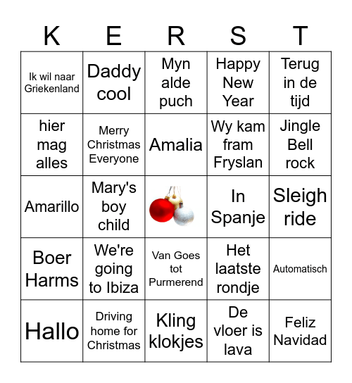 Muziekbingo by Jolanda kerst 4 Bingo Card