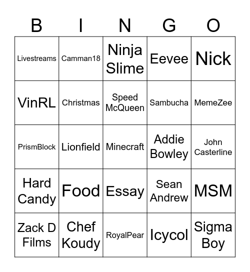 Untitled Bingo Card