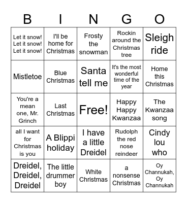 HOLIDAY SONGS Bingo Card