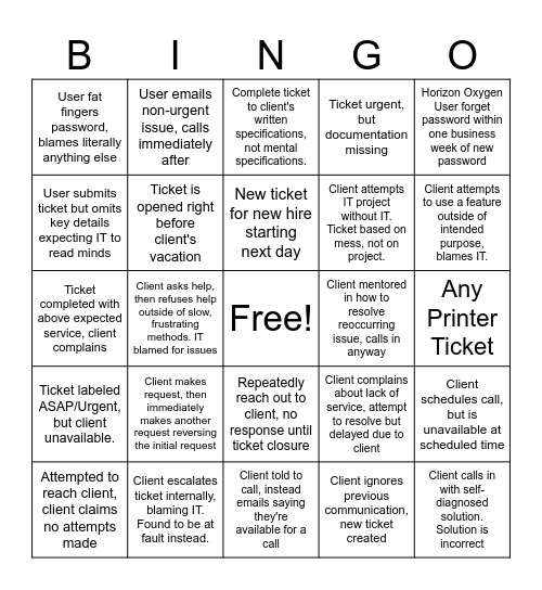 IT Bingo Card