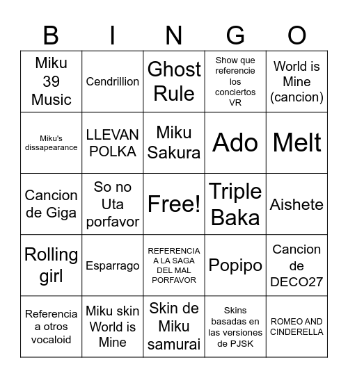 Miku Bingo Card