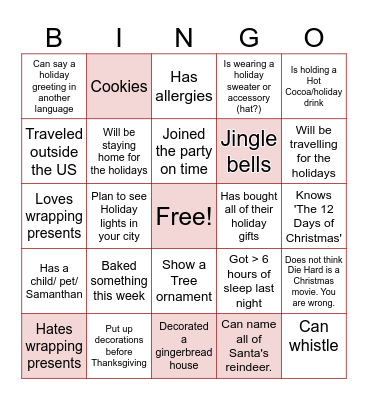 Holiday Cheer Bingo Card