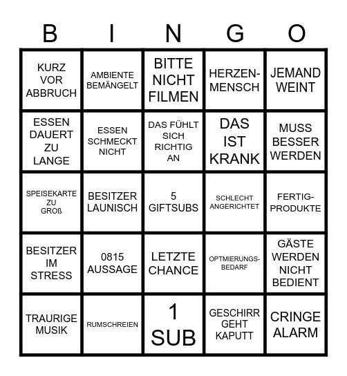 RESTAURANT REVIVAL Bingo Card