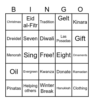 Holidays Bingo Card