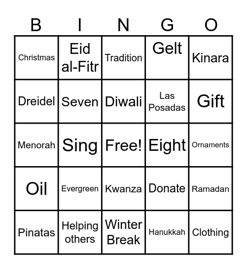 Holidays Bingo Card