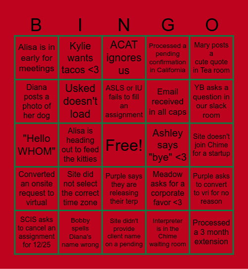 SLC Bingo Card