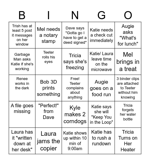 The Law Offices of David C Weir 12/19-12/31 Bingo Card