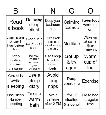 Sleep Bingo Card