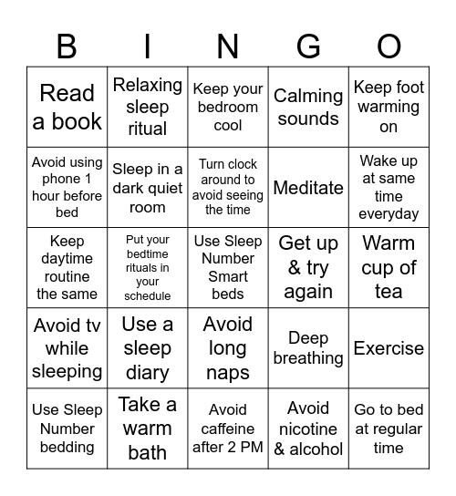 Sleep Bingo Card