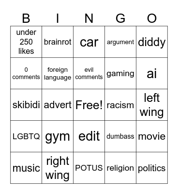 IG Reels Bingo Card